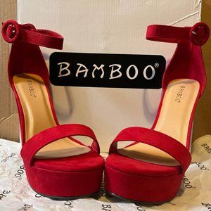 6.5 Bamboo Red Heels with Strap
